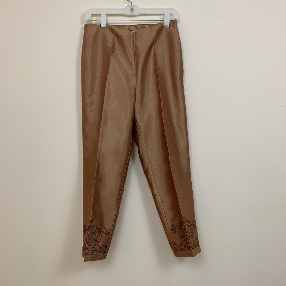 Vintage Principles Caramel Brown Embroidered Pants